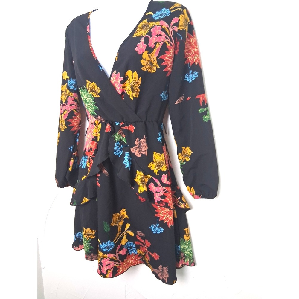 Floral Mini Dress Size Small Ruffle Trim Fairy Grunge Whimsigoth Feminine Girly - Picture 2 of 12